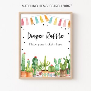 Diaper Raffle Sign Fiesta Cactus Baby Shower, Taco Bout Baby Diaper Sign, Mexican Baby Shower Decor Succulent Sign Rustic Printable  0187