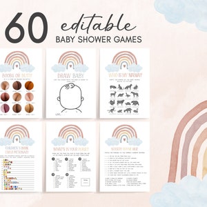 Editable Rainbow Baby Shower Games Bundle, Boho Baby Shower Game Pack, A Little Ray of Sunshine Games Gender Neutral Printable Template 0252