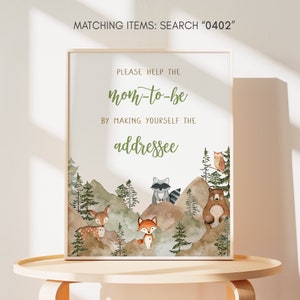 Envelope Station Sign Let the Adventure Begin Woodland Baby Shower, Forest Mountain Baby Shower Addressee Sign, Boy Adventure Woodland 0402