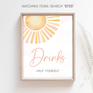 Sunshine Baby Shower Drink Sign, A Little Ray Of Sunshine Baby Shower Drinks Table Sign, You Are My Sunshine Boho Baby Shower Signs, 0753