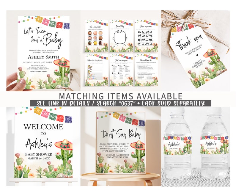Editable Taco Bout A Baby Shower Games Bundle, Fiesta Baby Shower Game Pack, Cactus Mexican Baby Shower Games, Cactus Floral Game Set, 0637 image 2