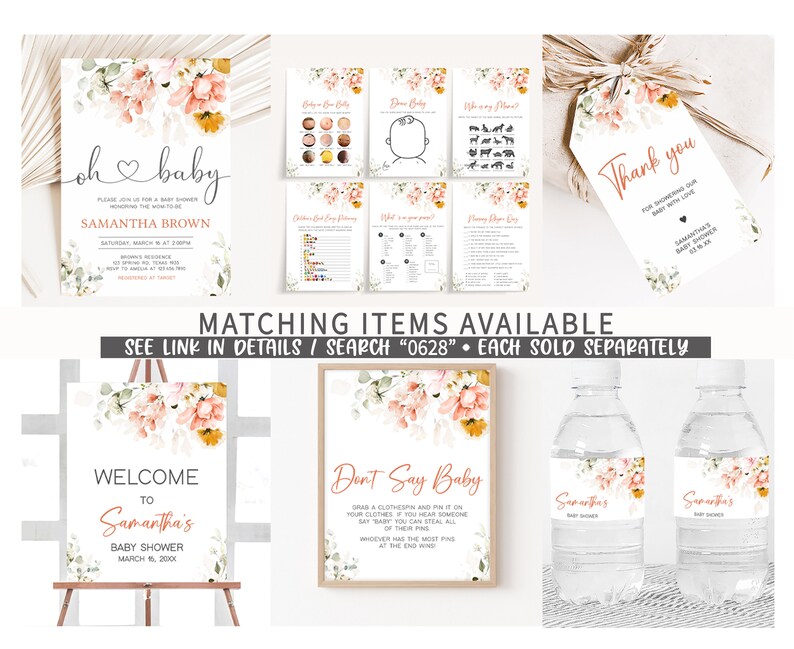Editable Oh Baby Spring Baby Shower Welcome Sign, Spring Flowers Baby Shower Welcome Poster, Pink Floral Girl Baby Shower Sign Template 0628 image 2