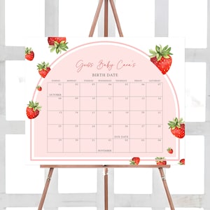 Bewerkbare verjaardagskalender babyshower aardbei, babyshowerkalender Berry Sweet, babyshowerspel rode aardbei, Berry First Baby 0616