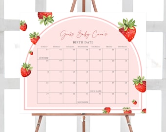 Calendario editable de fecha de vencimiento del baby shower de fresa, calendario de baby shower dulce de bayas, juego de baby shower de fresa roja, primer bebé de bayas 0616