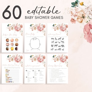 Editable Baby in Bloom Baby Shower Games Bundle, Spring Floral Baby Shower Game Pack, Wildflower Spring Baby Shower Games Template, 0614