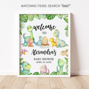 Bearbeitbares Dinosaurier-Babyparty-Willkommensschild, Dino-Babyparty-Willkommensplakat, Geschlechtsneutrale Dinosaurier-Babyparty, Grüner Dinosaurier, 0667 Bild 3