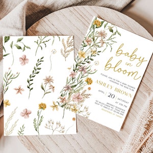 Editable Baby in Bloom Garden Baby Shower Invitation Bundle, Wildflower Spring Baby Shower Invite Set, Baby in Bloom Floral Baby Shower 0685 image 2