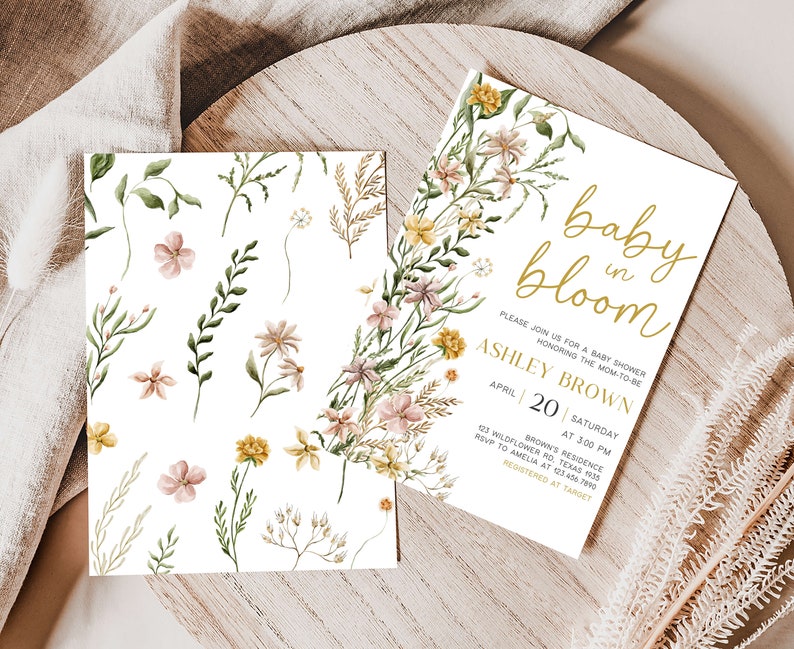 Editable Baby in Bloom Garden Baby Shower Invitation Bundle, Wildflower Spring Baby Shower Invite Set, Baby in Bloom Floral Baby Shower 0685 image 2