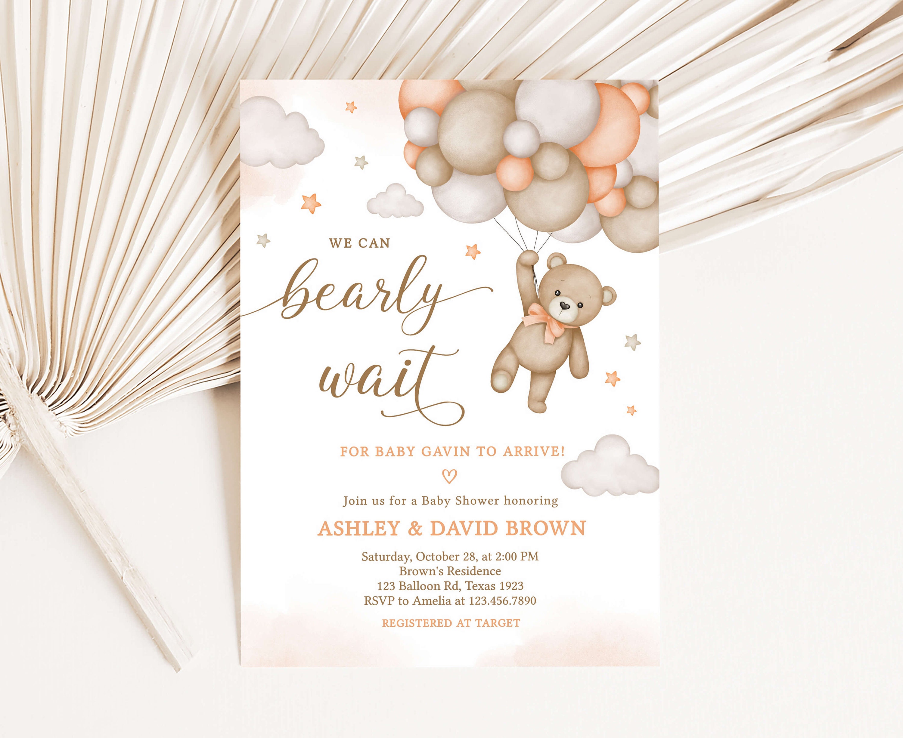 Editable Balloon Bear Baby Shower Invitation Bundle, We Can Bearly Wait ...