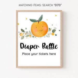 Diaper Raffle Sign A Little Cutie Baby Shower Sign, Clementine Orange Baby Shower Sign, A Little Cutie is on the Way Printable Template 0170