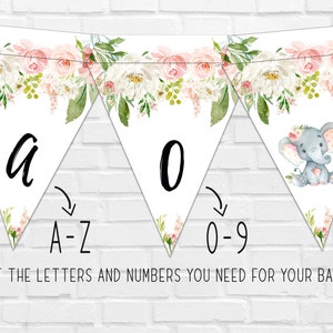 Elephant Baby Shower Bunting Banner, Girl Baby Shower, Elephant Themed Baby Shower,  Baby Elephant, Pink Elephant Party Banner BSL 116