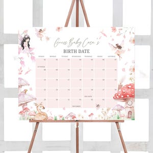 Bearbeitbarer kleiner Fee-Babyparty-Fälligkeitsdatumskalender, verzauberte Waldfee-Babypartykalender, Mädchen-wunderliche Blumenbaby-Ankunft, 01011
