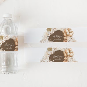 Editable Bear Balloons Baby Shower Bottle Label, We Can Bearly Wait Boho Baby Shower Water Labels, Brown Teddy Bear Bottle Stickers, 0694 image 3