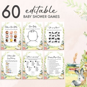 Editable Storybook Baby Shower Games Bundle, A New Chapter Baby Shower Game Pack, Gender Neutral Story Book Rabbit Baby Shower Games, 0714