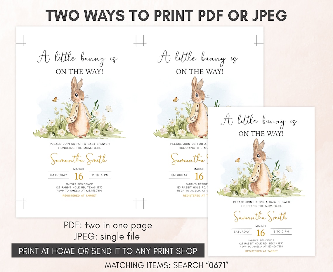 Editable Peter Rabbit Baby Shower Invitation Bundle, Rabbit Gender ...