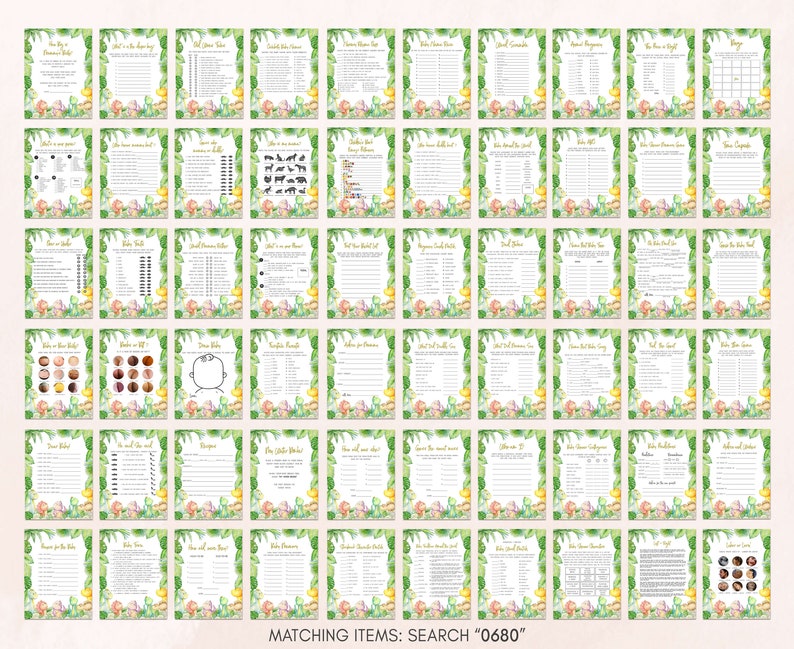 a large set of printable baby shower games