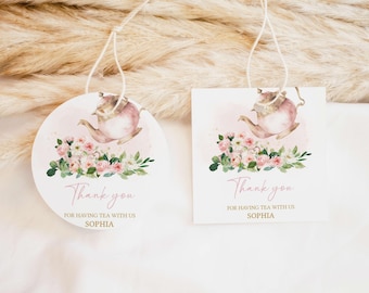Editable Tea Party Birthday Round Favor Tag, Let's Par-Tea Gift Tag, Garden Party Favor Tags, Floral Tea Party Tag, Girl Birthday Decor 64BD