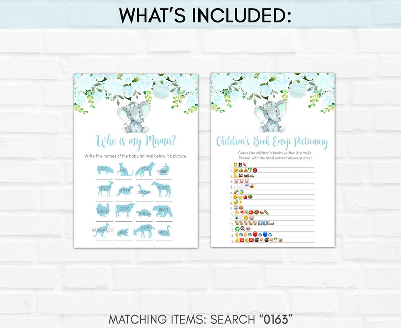 Boy Elephant Baby Shower Game Bundle Baby Elephant Games Etsy
