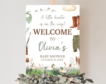 Editable Duck Hunting Baby Shower Welcome Sign, Mallard Duck Baby Shower Welcome Poster, A Little Hunter Baby Shower Baby Shower Sign, 0965