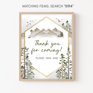 Let the Adventure Begin Baby Shower Thank you for Coming Sign Pine Trees Baby Shower Favors Sign Mountain Woodland Printable Template 0194