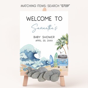Bewerkbaar baby aan boord babyshower welkomstbord, surfstrand babyshower welkomstposter, retro surfjongen zomer babyshower adresbord, 0709 afbeelding 3