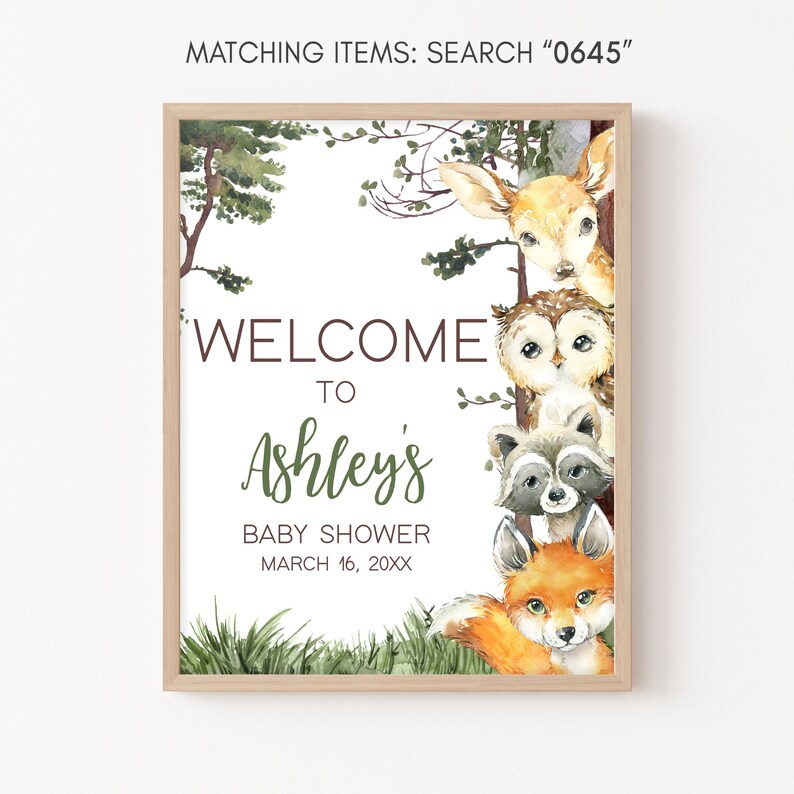 Editable Woodland Baby Shower Welcome Sign, Woodland Boy Baby Shower Welcome Poster, Woodland Animals Forest Baby Shower Sign Template, 0645 image 3