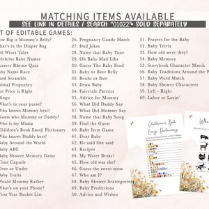 a list of matching items available for a baby shower