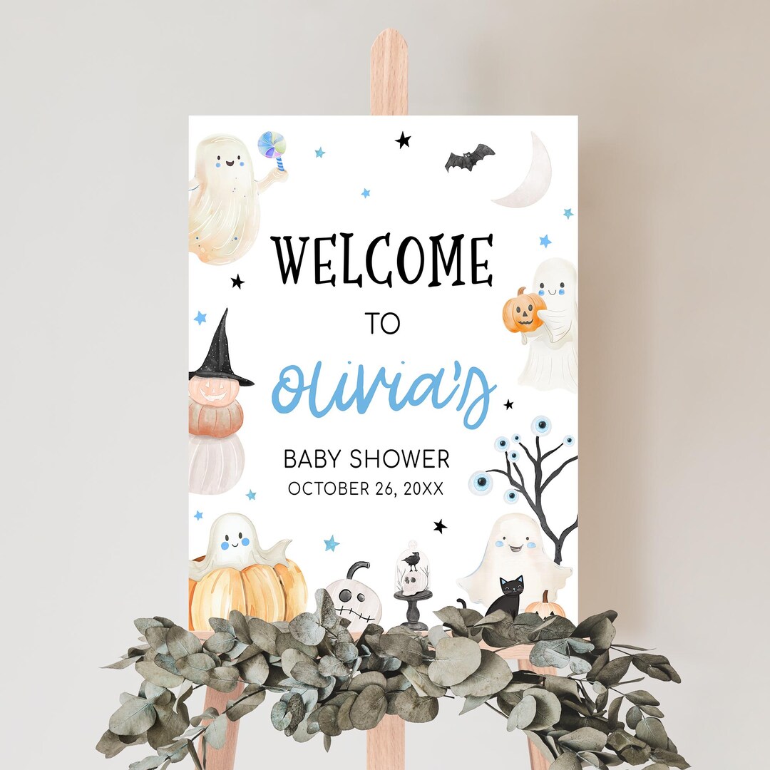 Letrero de bienvenida para baby shower editable en azul con el mensaje ...