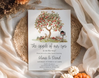 Editable Apple of Our Eye Fall Baby Shower Invitation, Apple Baby Shower Invite, Gender Neutral Fall Apple Harvest Baby Shower Invite, 01146