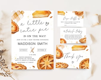 Editable Cutie Pie Baby Shower Invitation Bundle, Minimalist Little Cutie Pie Baby Shower Invite Set, Fall Baby Shower Invitation Set, 0962