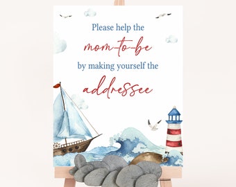 Envelope Station Sign Nautical Baby Shower, Ahoy It's A Boy Baby Shower Addressee Sign, Blue Boat Nautical, Boy Baby Shower Address, 0781