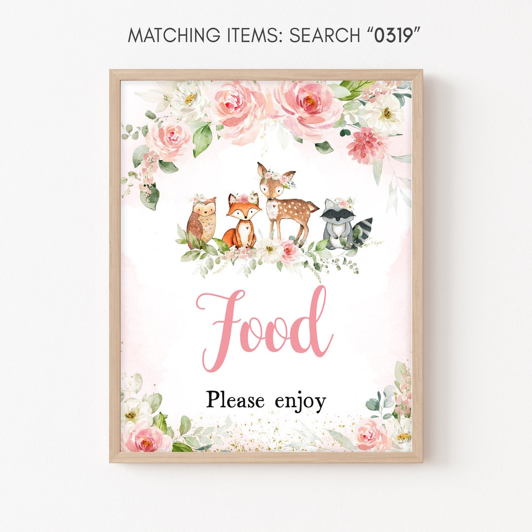 Girl Woodland Baby Shower Food Sign Pink Floral Woodland Baby Etsy