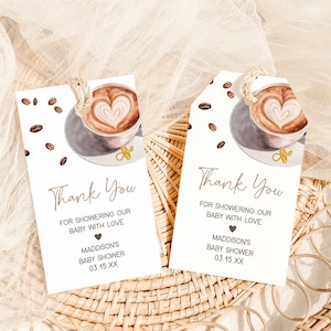 Editable Coffee Bean Baby Shower Favor Tag, A Baby is Brewing Coffee Baby Shower Gift Tags, Minimalist Gender Neutral Thank You Tag, 01085