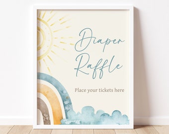 Diaper Raffle Sign Here Comes The Son Baby Shower, Retro Sunshine Baby Shower Diaper Game Sign, Here Comes The Sun Baby Shower Signs, 0713