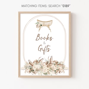 Pampas Grass Baby Shower Bücher und Geschenke Boho Kinderzimmer Baby Shower Geschenke Tischschild Gender Neutral Stubenwagen Schild Printable Vorlage 0189