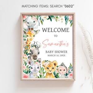 Editable A Little Wild One Jungle Baby Shower Welcome Sign, Girl Jungle Baby Shower Welcome Poster, Greenery Floral Safari Baby Shower, 0602 image 3