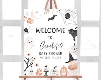 Editable Halloween Baby Shower Welcome Sign, Gender Neutral A Little Boo Baby Shower Welcome Poster, Spooky Fall Baby Shower Sign Decor 0434