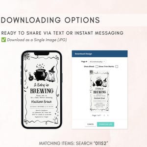 The image is a smartphone displaying a Halloween-themed invitation for a baby shower.