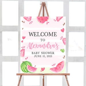 Editable Pink Watermelon Baby Shower Welcome Sign, Watermelon Girl Baby Shower Welcome Sign, Watermelon Party Decor Printable Template 0266