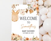 Editable A Little Pumpkin Baby Shower Welcome Sign, Pumpkin Clothesline Fall Baby Shower Welcome Poster, Floral Laundry Boho Shower, 01107