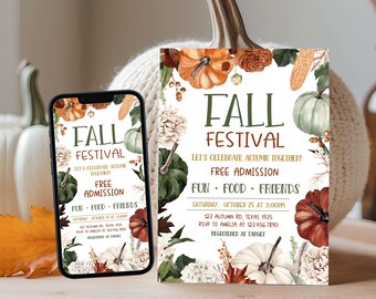 Editable Fall Harvest Invitation, Fall Festival Invitation, Fall Community Party Invite, Pumpkin Festival Invite, Autumn Harvest Party 112SE
