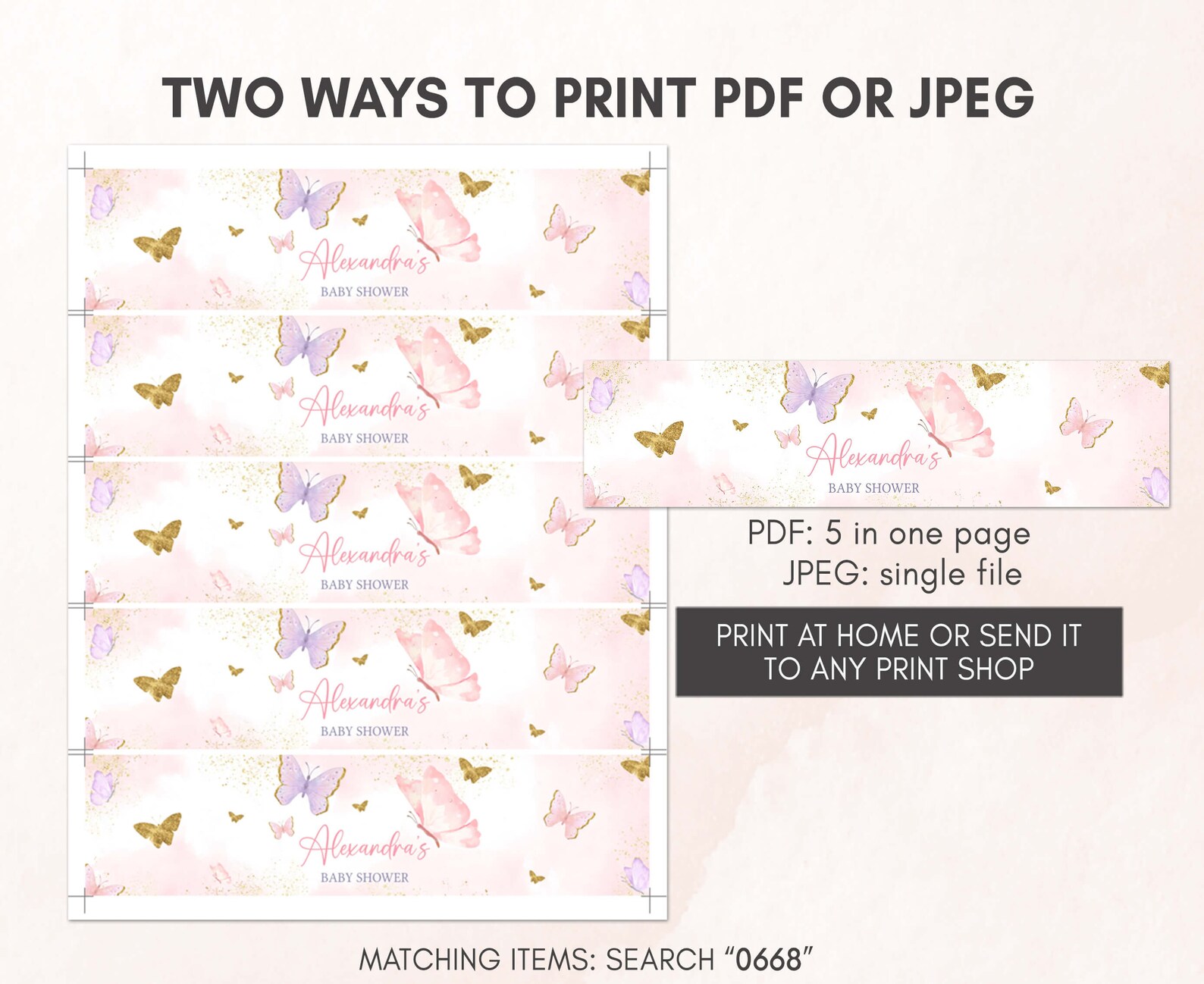 Pink Butterfly Label Editable Butterfly Baby Shower Bottle Label, Girl Pink Butterflies Baby ...