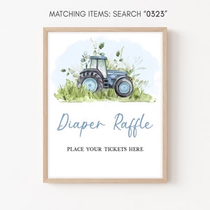 Diaper Raffle Sign Blue Tractor Baby Shower, Farm Baby Shower Diaper Game Sign, Boy Country Ranch Baby Shower Sign Printable Template 0323