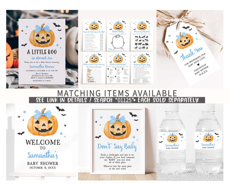 Blue Minimalist A Little Boo Baby Shower Printable Template