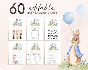 Editable Blue Peter Rabbit Baby Shower Games Bundle, Bunny Boy Baby Shower Game Pack, Rabbit Balloon Spring Baby Shower Games Template, 0664