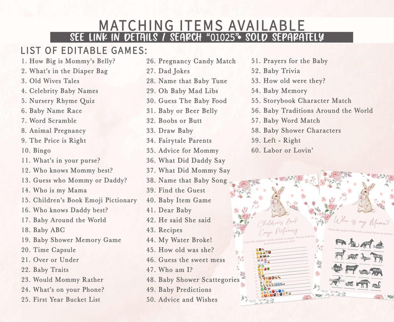 Pink Floral Bunny Games Bundle