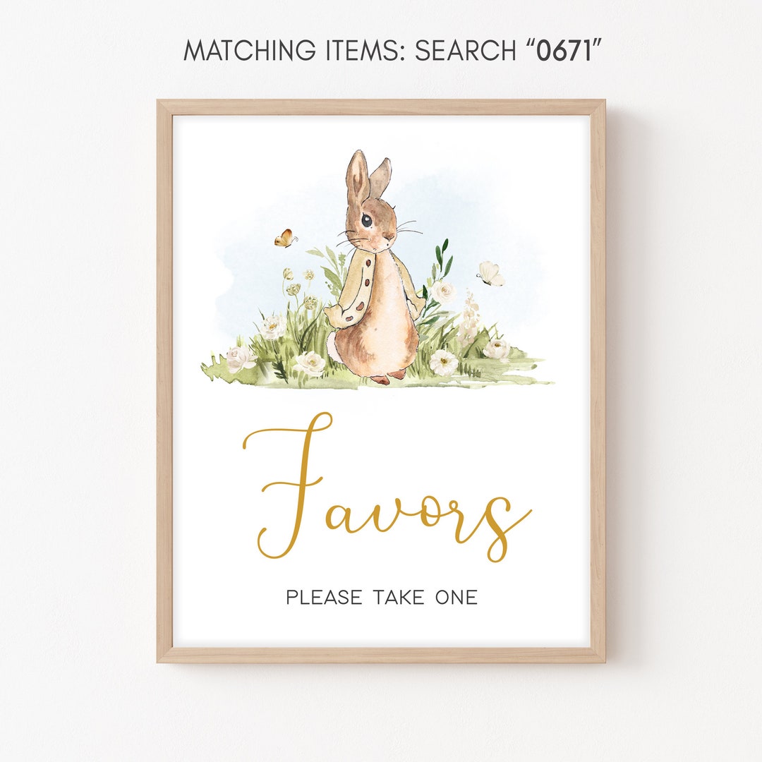 Peter Rabbit Baby Shower Favors Sign, Rabbit Gender Neutral Baby Shower ...