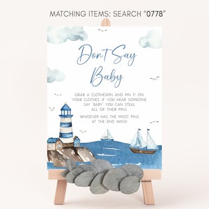 Don&#39;t Say Baby Sign Ahoy It&#39;s A Boy Baby Shower, Nautical Baby Shower Dont Say Baby Game Sign, Blue Boat Nautical, Ocean Baby Shower, 0778