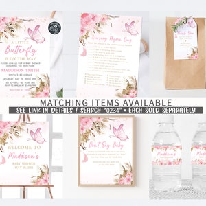 Editable Boho Butterfly Baby Shower Invitation Set, Pink Butterfly ...