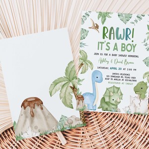 Bearbeitbare Dinosaurier-Babyparty-Einladung, Dino-Babyparty-Einladung, Jungen-Dinosaurier-Babyparty-Einladung, Es ist eine Jungen-Dinosaurier-Einladung, 0661 Bild 2